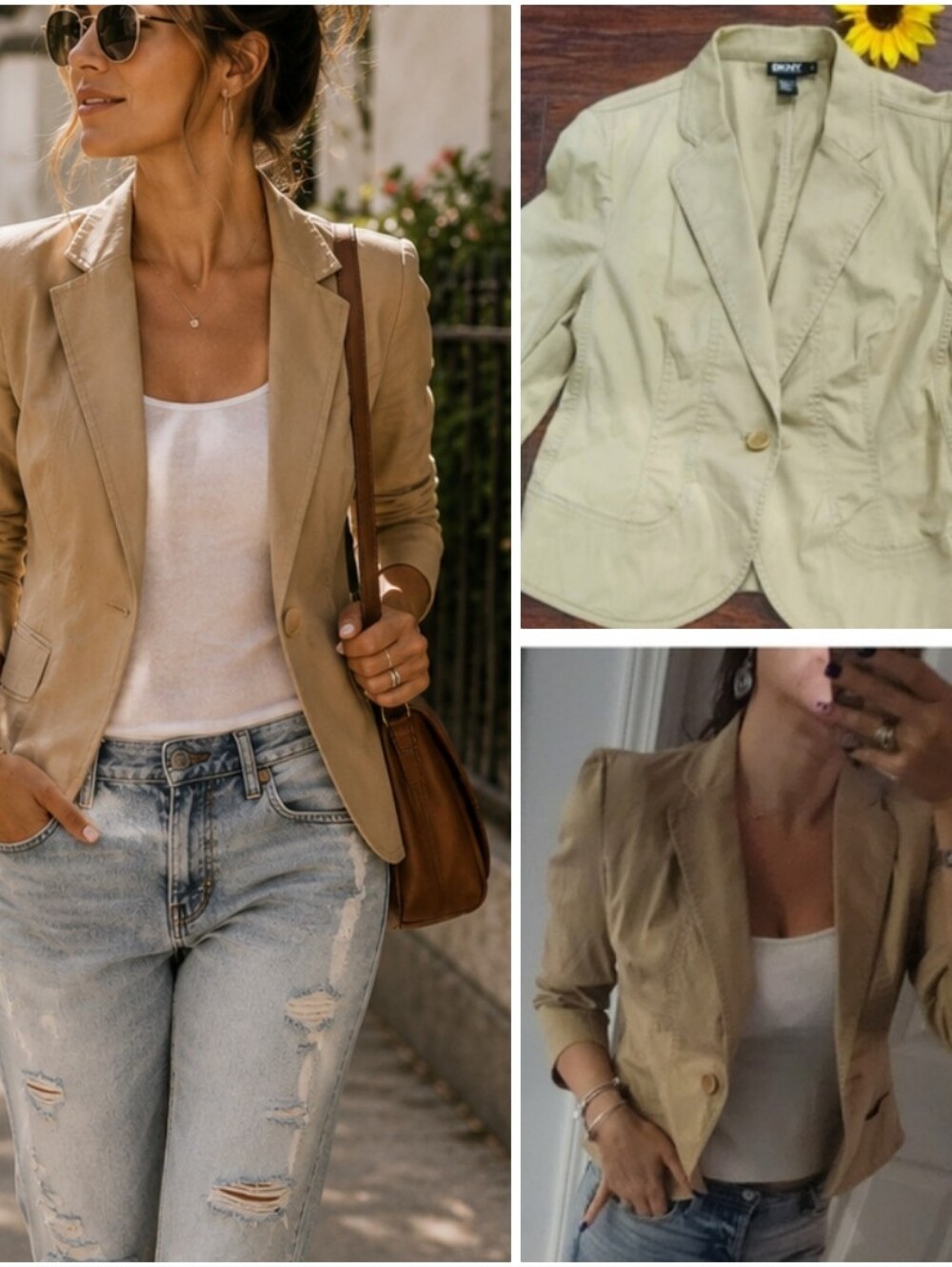 DKNY TAN ONE BUTTON BLAZER ✨️